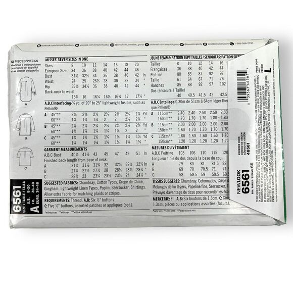 UNCUT NEW LOOK Sewing Pattern 6561 Misses Women Ladies Shirts, Blouse, Top 8-20 - Picture 9 of 11